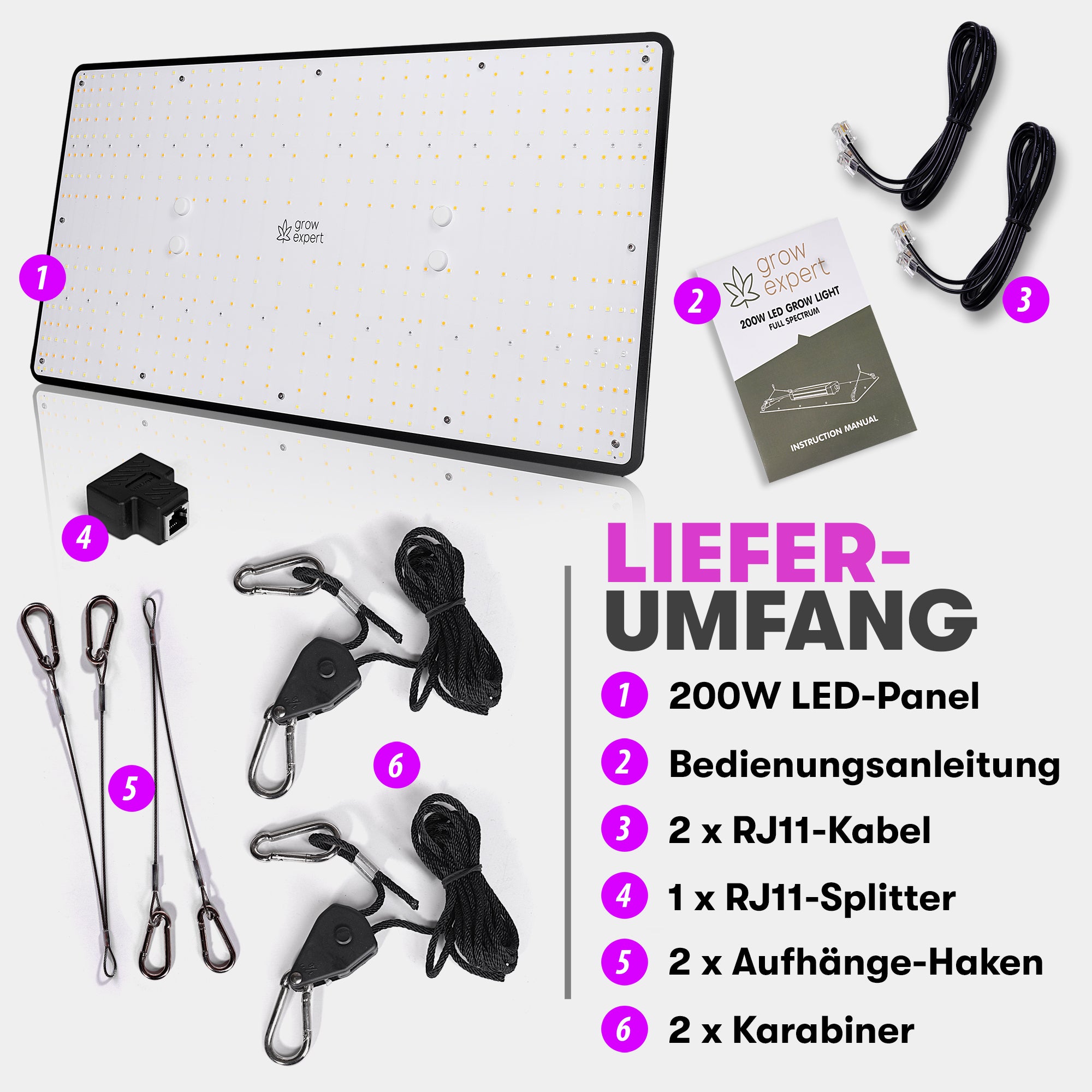 Grow Expert 200W LED Grow Lampe – Volles Spektrum & Energieeffizient