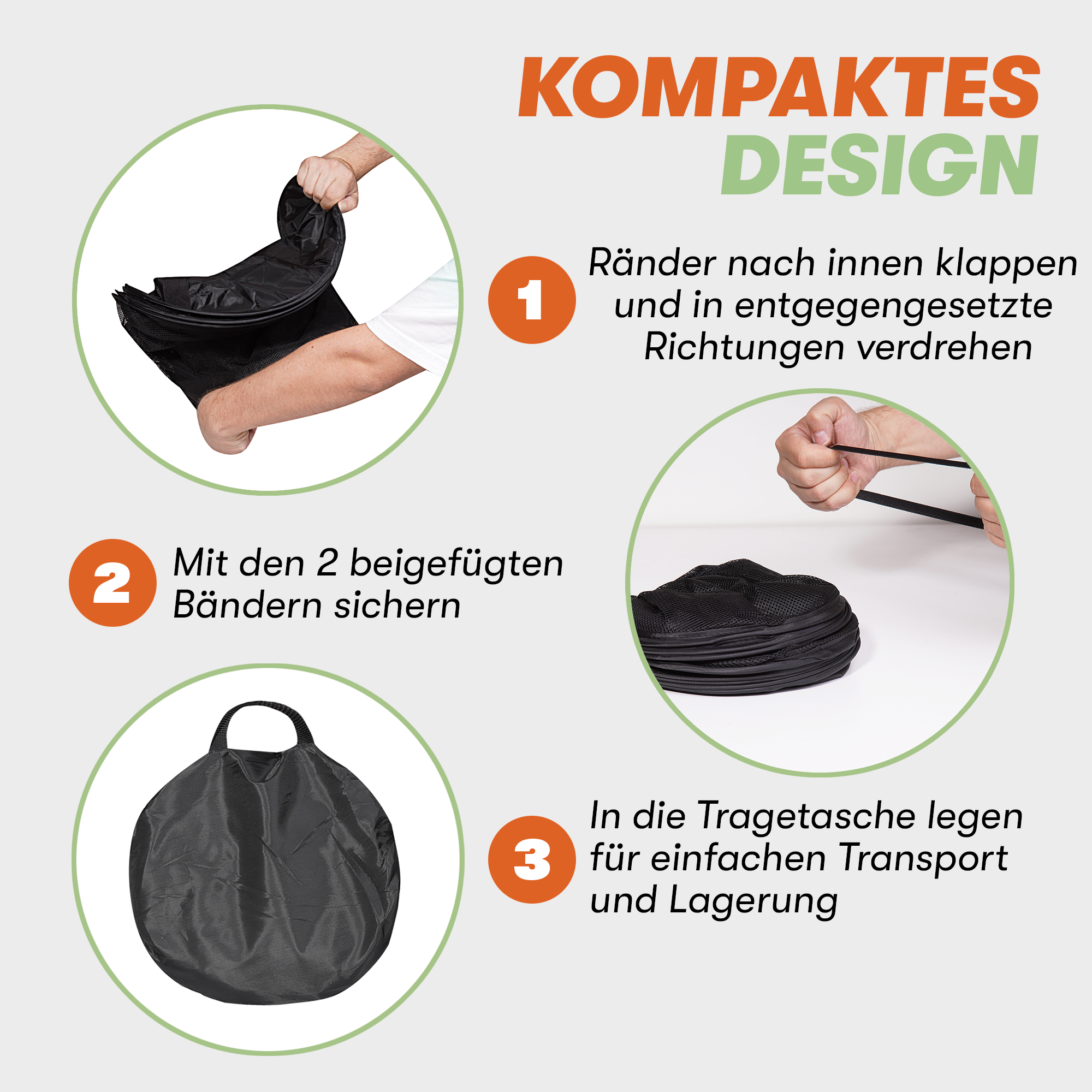 Kompaktes Design: Trockennetz lässt sich leicht zusammenfalten und in der Tragetasche transportieren